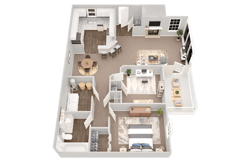 Floor plan for 2 beds, 1 bath, 995 sqft